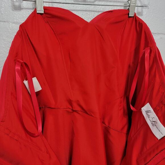 Mori Lee Strapless Red Dress Faux Wrap Chiffon 14 683 - Picture 11 of 16